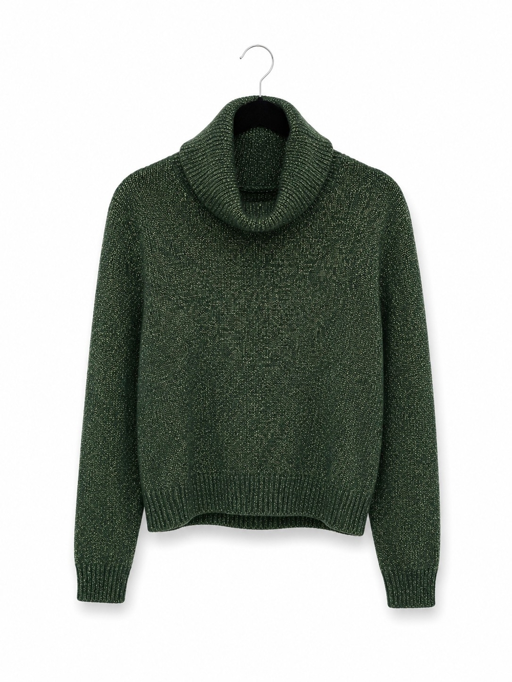 Mango Dark Green Metallic Turtleneck Sweater